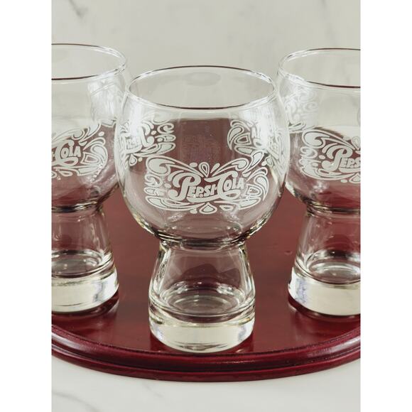 Pepsi Cola Clear Tumbler Glass 16oz Bell Shaped White Logo 6" Pedestal 70's x3 - Picture 6 of 14